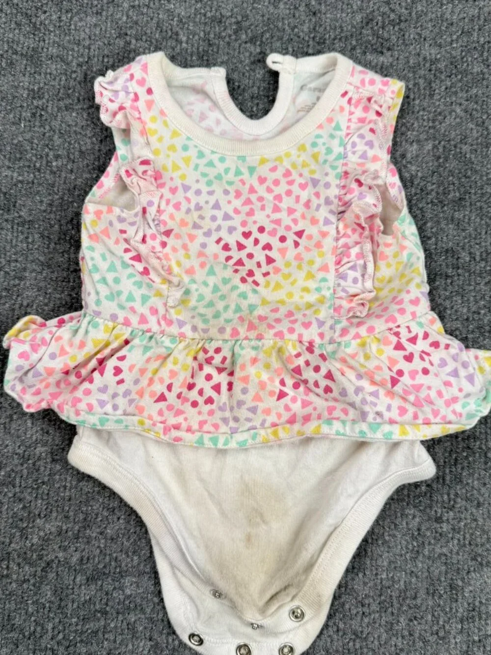 Garanimals Infant Girls 6-9M Ruffle Dress Onesie Cotton Fabric Stains